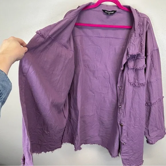 Davi & Dani Purple Rock & Roll Distressed Shacket Womens 3X - Picture 9 of 11
